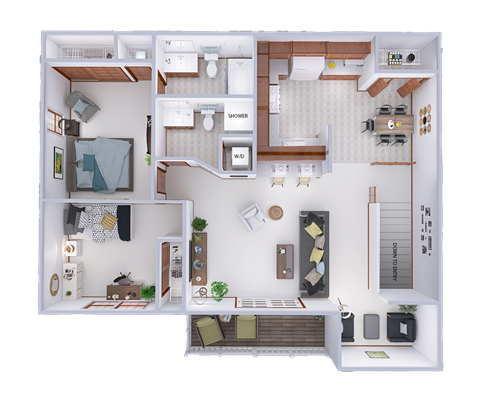 Floor plan for 2 beds, 2 baths, 1416 sqft